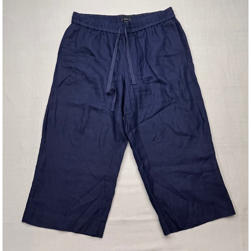 J.Crew Womens XL Navy Blue 100% Linen Wide Leg Crop Drawstring Pants